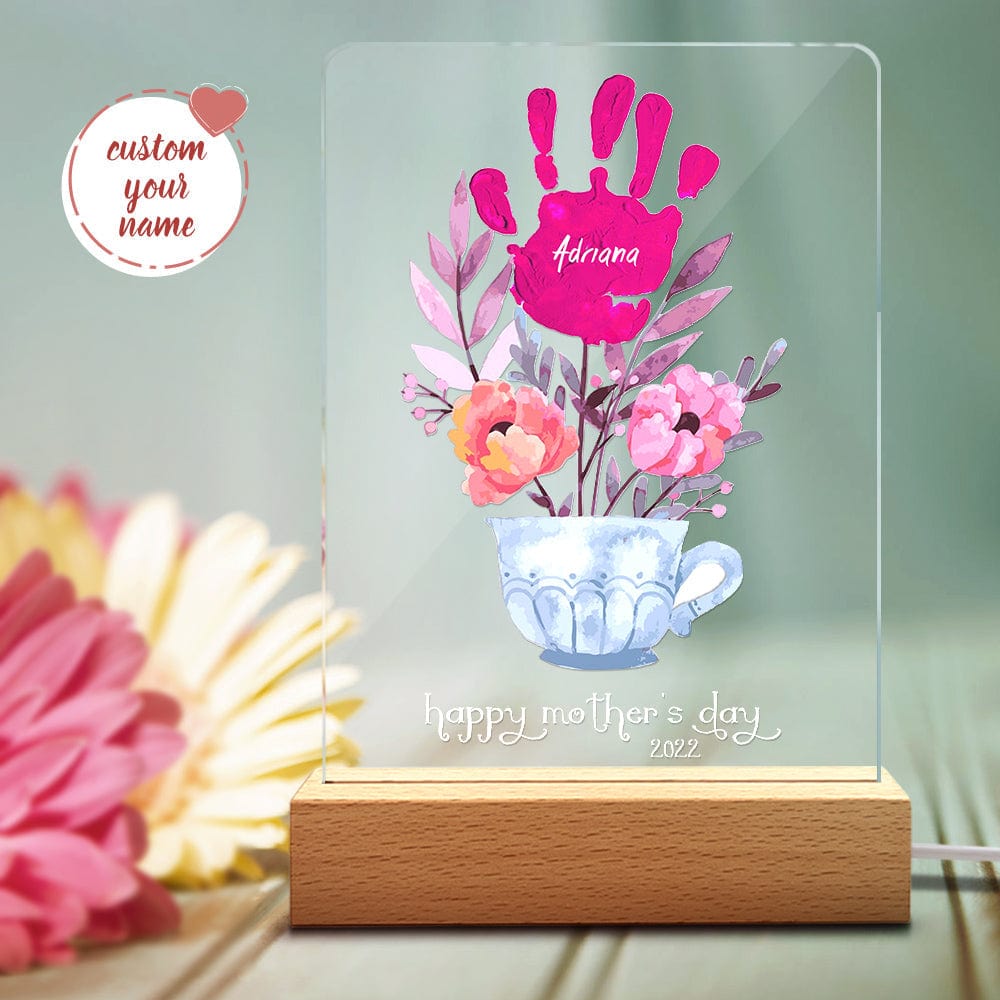 Personalised Name & Date Night Light with Handprint - Custom Mother's Day Gift Lamp