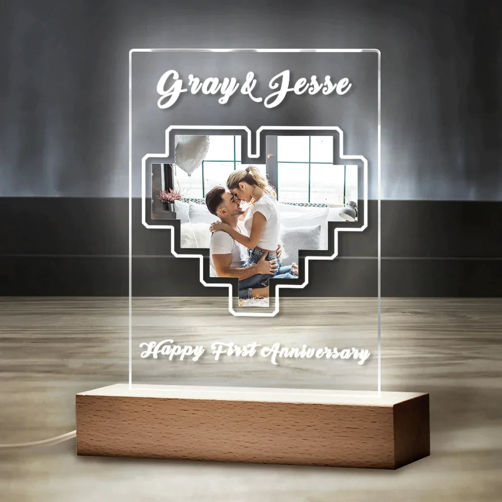 Personalised acrylic night light, heart photo plaque and keyring set — custom photo gift with durable clear acrylic, great for UK and Australia orders