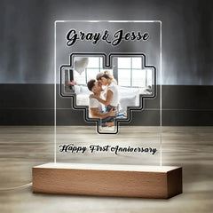 Personalised Heart Photo Plaque Acrylic Keychain with Text - Anniversary Gift