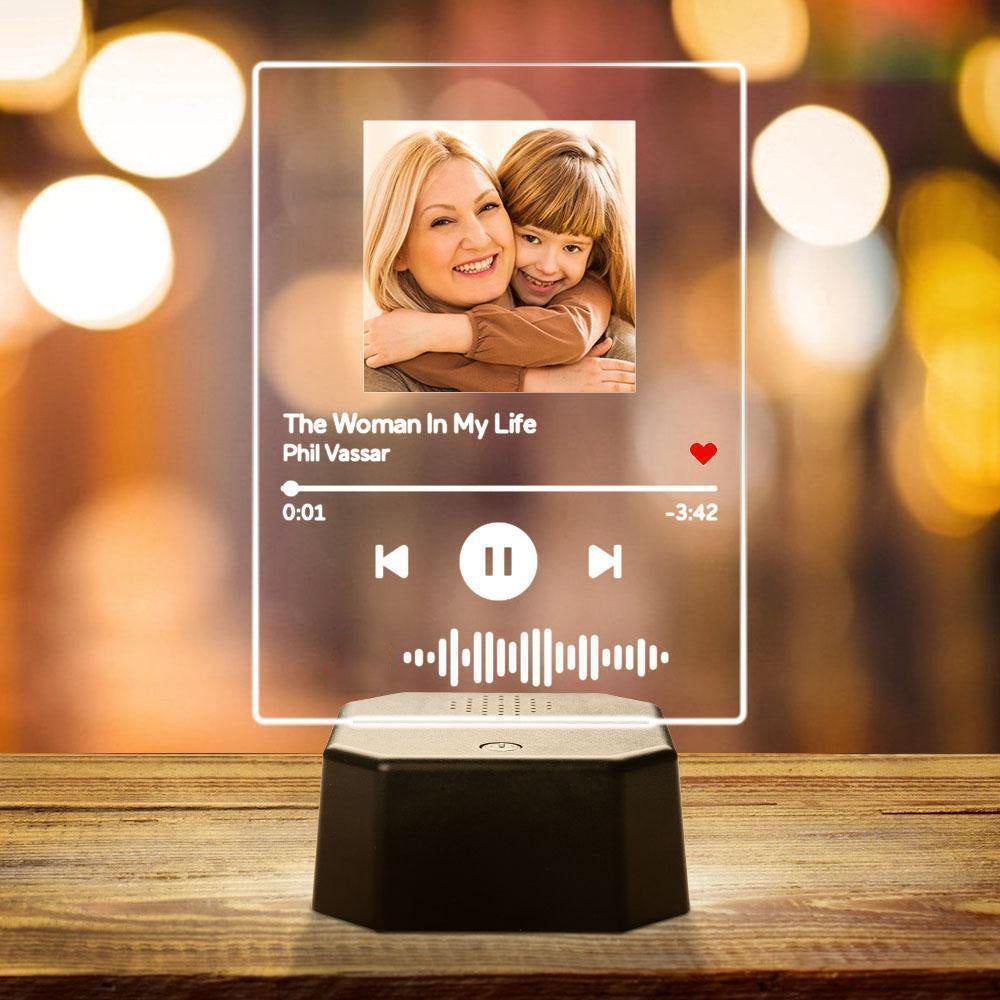 Close-up of the Bluetooth speaker stand for the personalised Spotify Code LED lamp, showing durable plastic base, USB port and pairing-ready speaker design