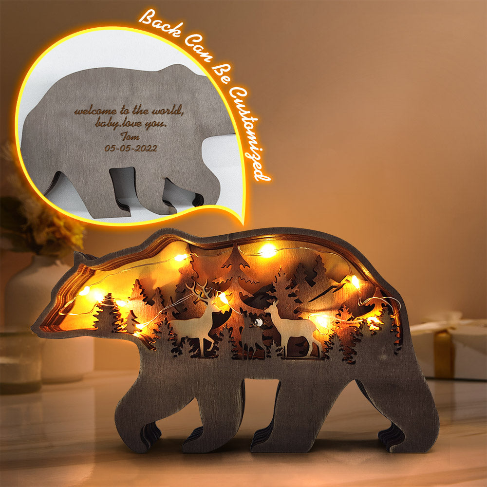 Personalised Woodland Bear Silhouette Statue - Custom Engraved Home Decor
