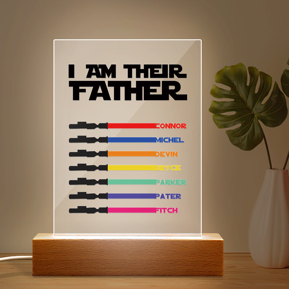 Personalised 'I Am Their Father' Lightsaber Night Light - Custom Acrylic Plaque for Dad