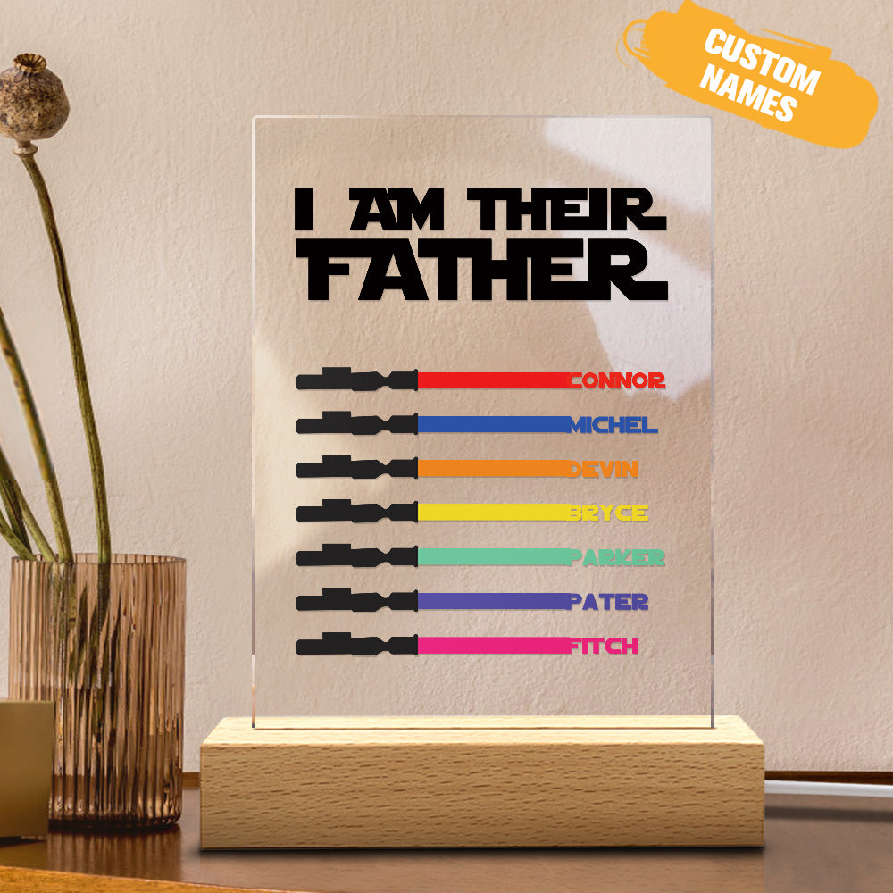 Personalised 'I Am Their Father' Lightsaber Night Light - Custom Acrylic Plaque for Dad