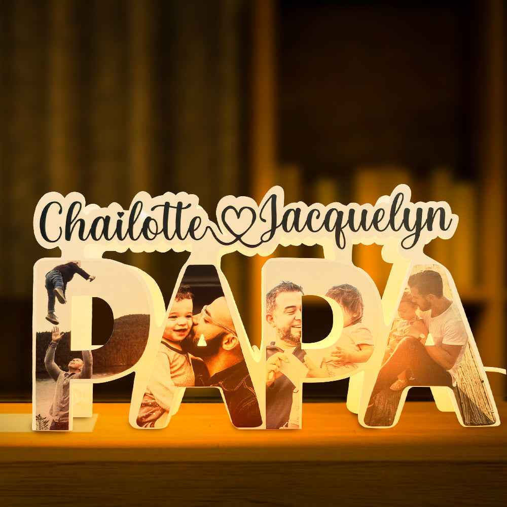 Custom Papa Photo Name Light Personalized Acrylic Family Name Lamp Desk Decoration Gift for Father