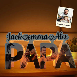 Custom Papa Photo Name Light Personalized Acrylic Family Name Lamp Desk Decoration Gift for Father