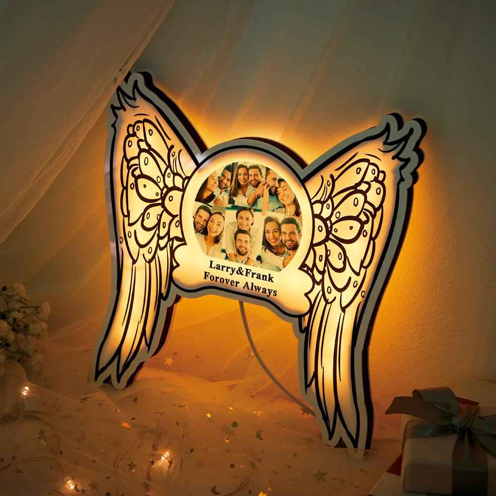 Custom Photo Engraved Night Light Angel Wings Home Gifts