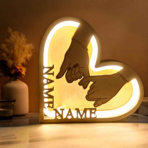 Personalized Couple Name Hand In Hand Wooden Heart Lamp