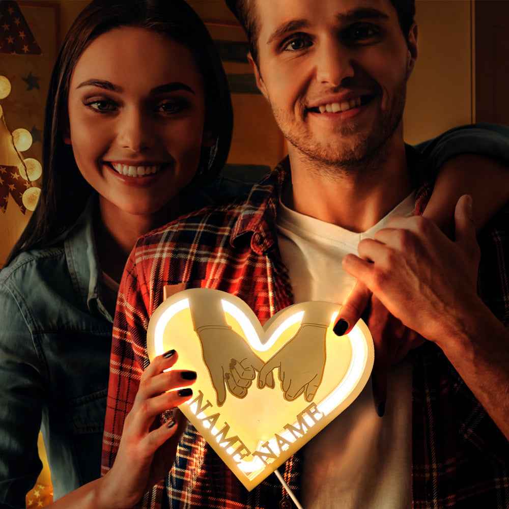 Personalized Couple Name Hand In Hand Wooden Heart Lamp