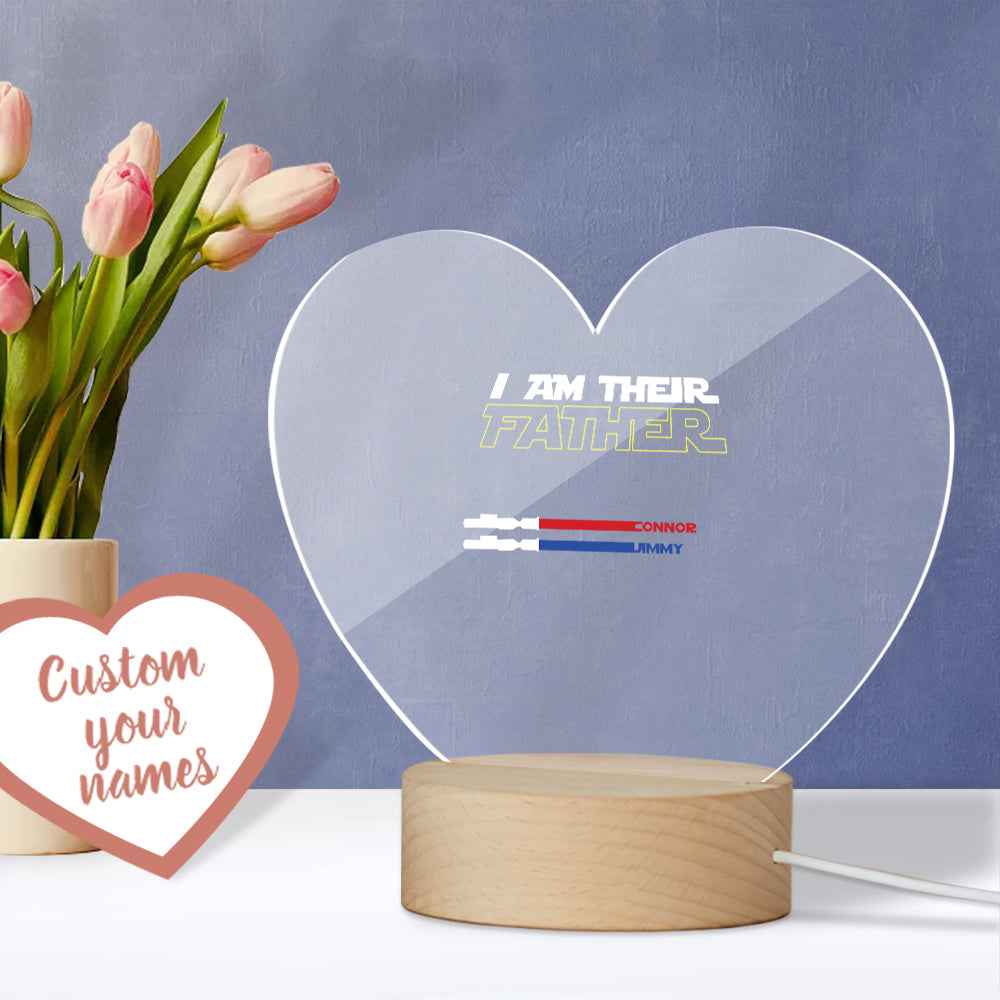Father's Day Gift Personalized Acrylic Night Light I Am Their Father Heart Night Light
