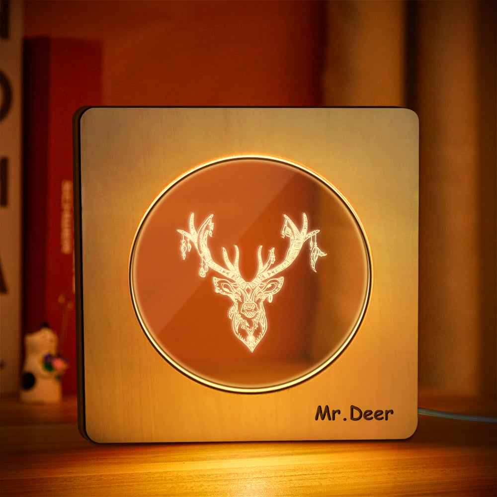 Custom Engraved Night Light Personalized Deer Wooden Frame Lamp Gift