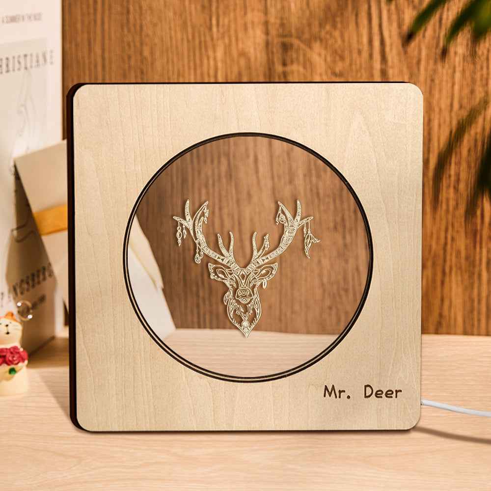 Custom Engraved Night Light Personalized Deer Wooden Frame Lamp Gift