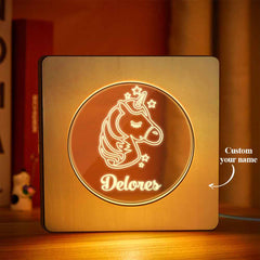 Custom Engraved Name Night Light Personalized Unicorn Wooden Frame Lamp Gift