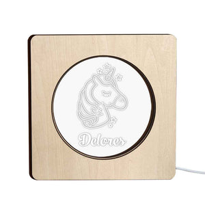 Custom Engraved Name Night Light Personalized Unicorn Wooden Frame Lamp Gift