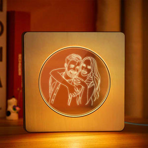 Custom Photo Engraved Night Light Personalized Wooden Frame Lamp Gift
