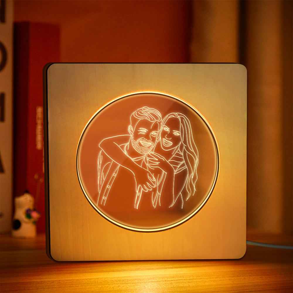 Custom Photo Engraved Night Light Personalized Wooden Frame Lamp Gift