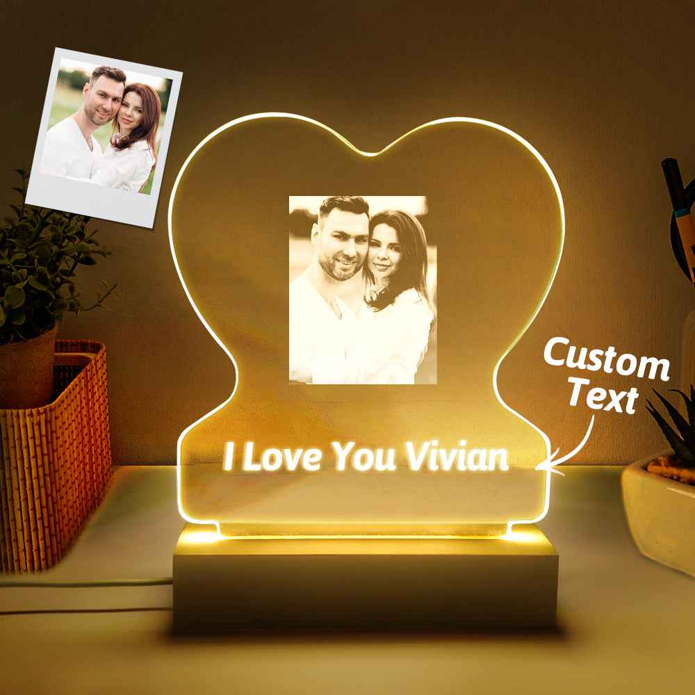 Custom Photo Lamp Personalized Heart Glass Led Night Lamp Gift for Lovers Night Light