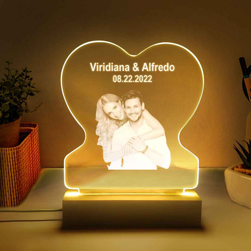 Personalized Led Night Lamp Custom Photo Heart Glass Night Lamp Gift for Lovers Night Light