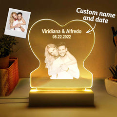 Personalized Led Night Lamp Custom Photo Heart Glass Night Lamp Gift for Lovers Night Light