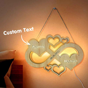 Custom Infinity Heart Lamp Personalized Engraved Name Wooden Night Light for Lover