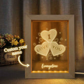 Personalized Wooden Frame Light I Love You 3D Three Hearts Night Light