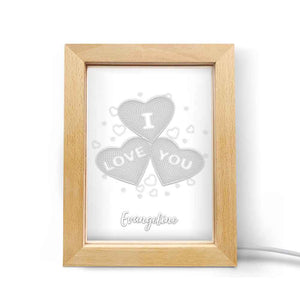 Personalized Wooden Frame Light I Love You 3D Three Hearts Night Light