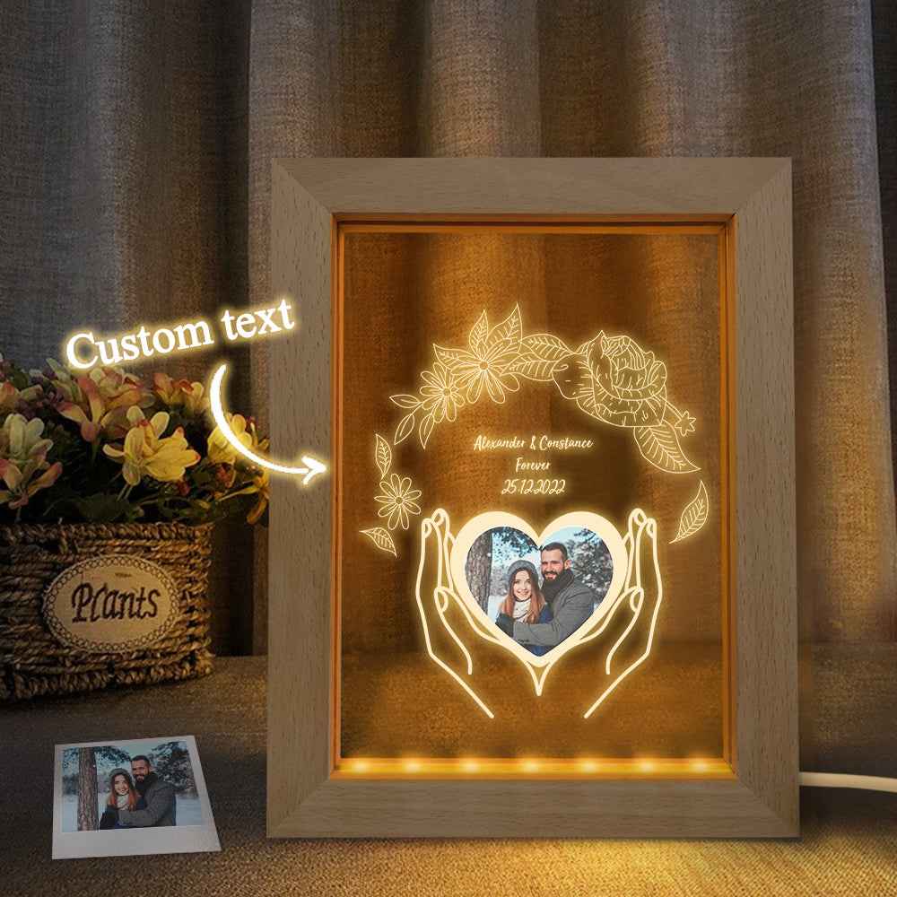 Personalized Night Light with Photo 3D Flower Wooden Frame Lamp