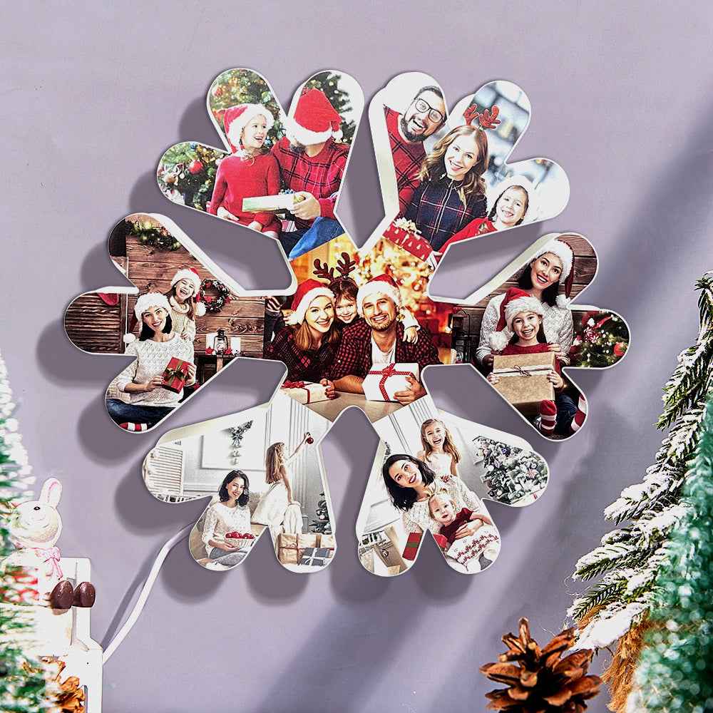 Personalized Photo Collage Wall Light Christmas Snowflake Night Light Best Christmas Gift