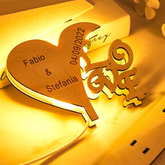 Personalised Heart Wooden Night Light - Custom Engraved Anniversary & Birthday Gift