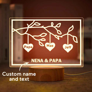 Custom Family Tree LED Night Light Engraved Name 3-8 Deocr Anniversary Gifts