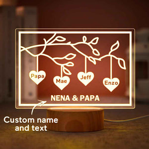 Custom Family Tree LED Night Light Engraved Name 3-8 Deocr Anniversary Gifts