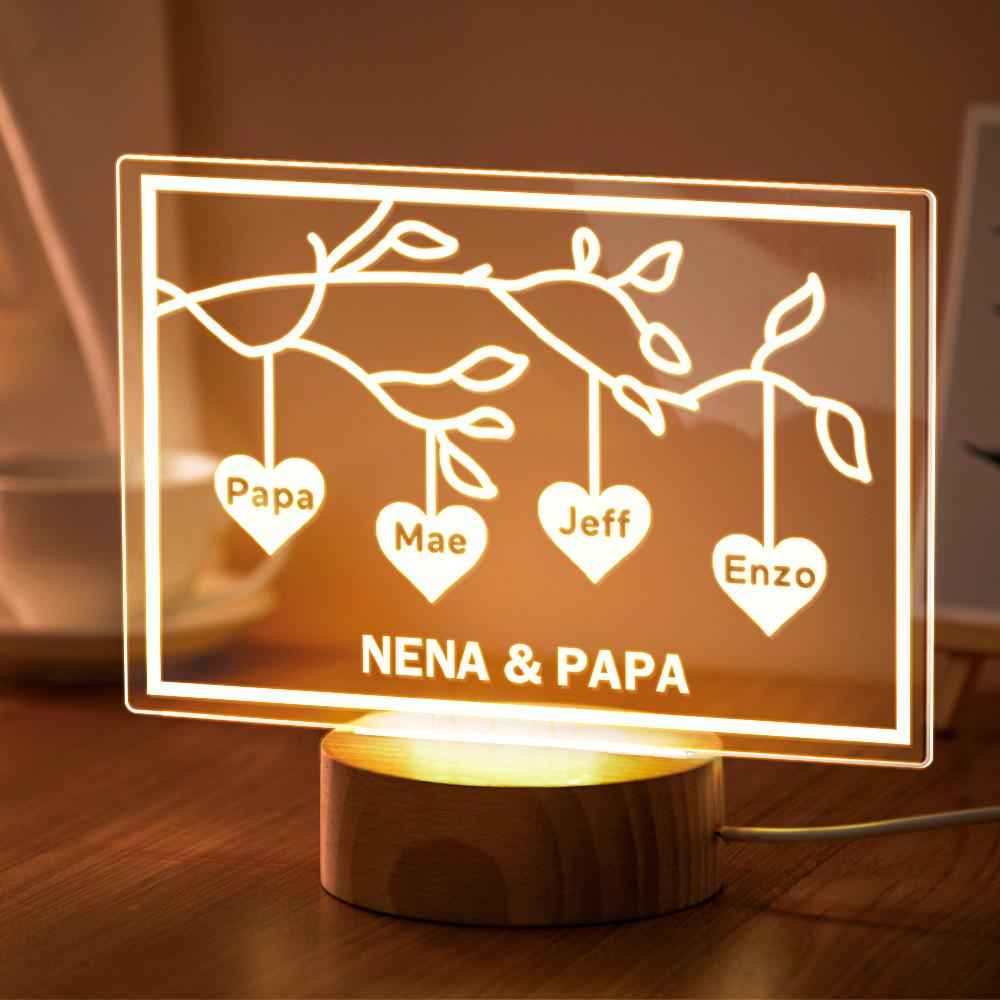 Custom Family Tree LED Night Light Engraved Name 3-8 Deocr Anniversary Gifts