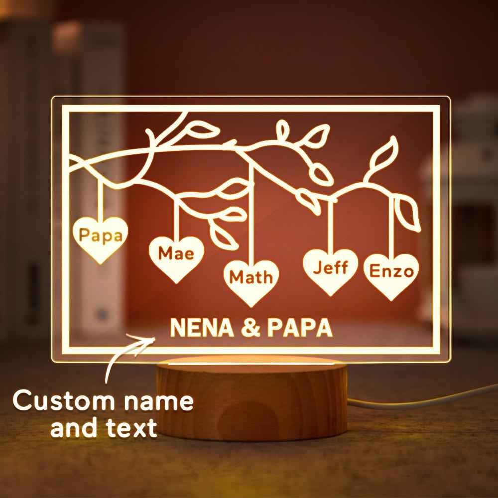 Custom Family Tree LED Night Light Engraved Name 3-8 Deocr Anniversary Gifts