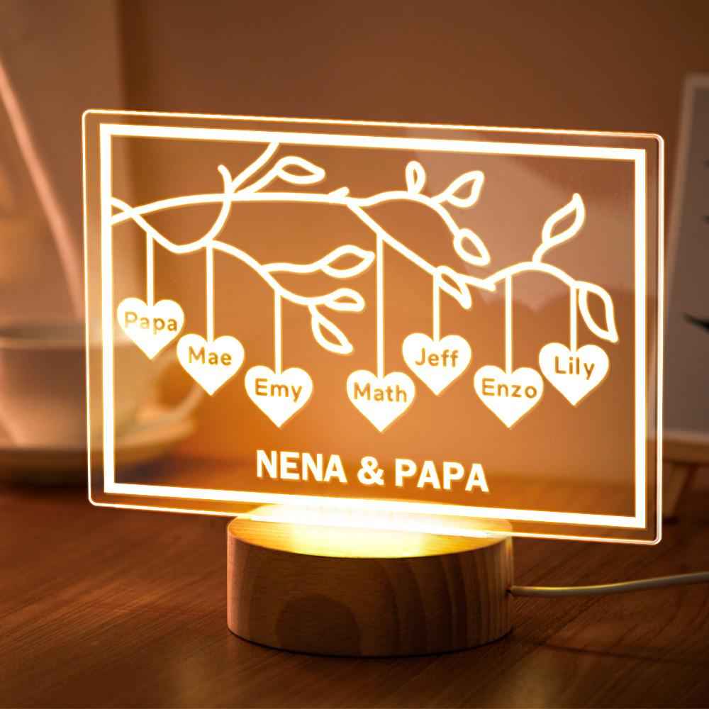 Custom Family Tree LED Night Light Engraved Name 3-8 Deocr Anniversary Gifts