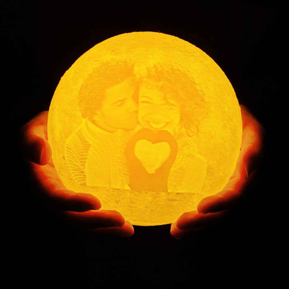 Personalised Photo Moon Lamp with Back Engraved Text For Couple Night Light with Bluetooth Silver Base