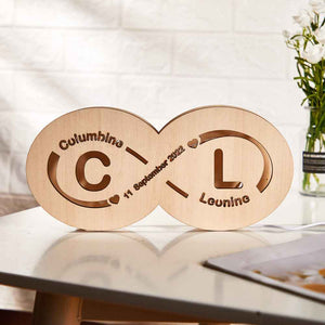 Custom Name and Date Infinity Love Sign Night Light with Initials Wooden Lamp for Lovers