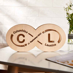 Custom Name and Date Infinity Love Sign Night Light with Initials Wooden Lamp for Lovers