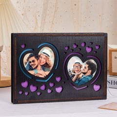 Personalised Heart Photo Lamp - Custom Wooden Night Light for Couples
