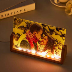 Custom Photo Night Light Personalized Acrylic Wooden Lamp Anniversary Gift