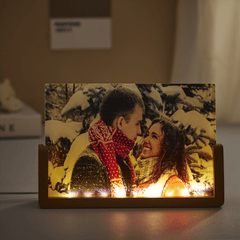 Personalised Photo Night Light - Custom Acrylic Wooden Lamp | Anniversary Gift