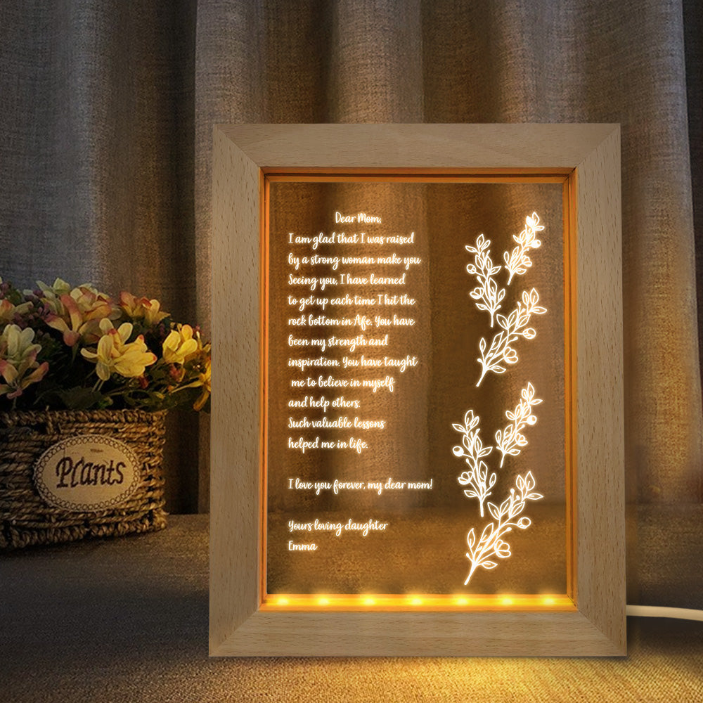 Personalised Hand-Written Letter Night Light with Custom Wooden Frame - Mother's Day Gift