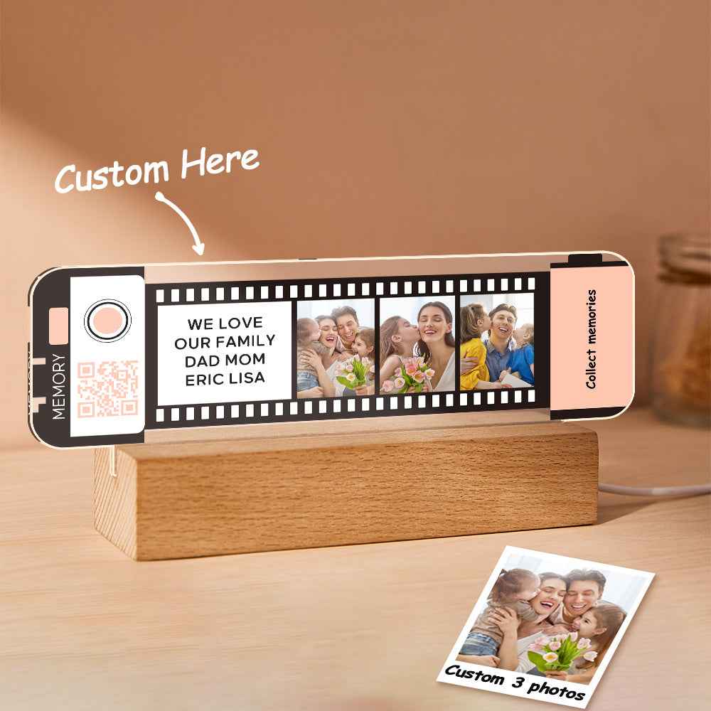 Custom QR code Acrylic Filmstrip Plaque Night Light Gift for Family