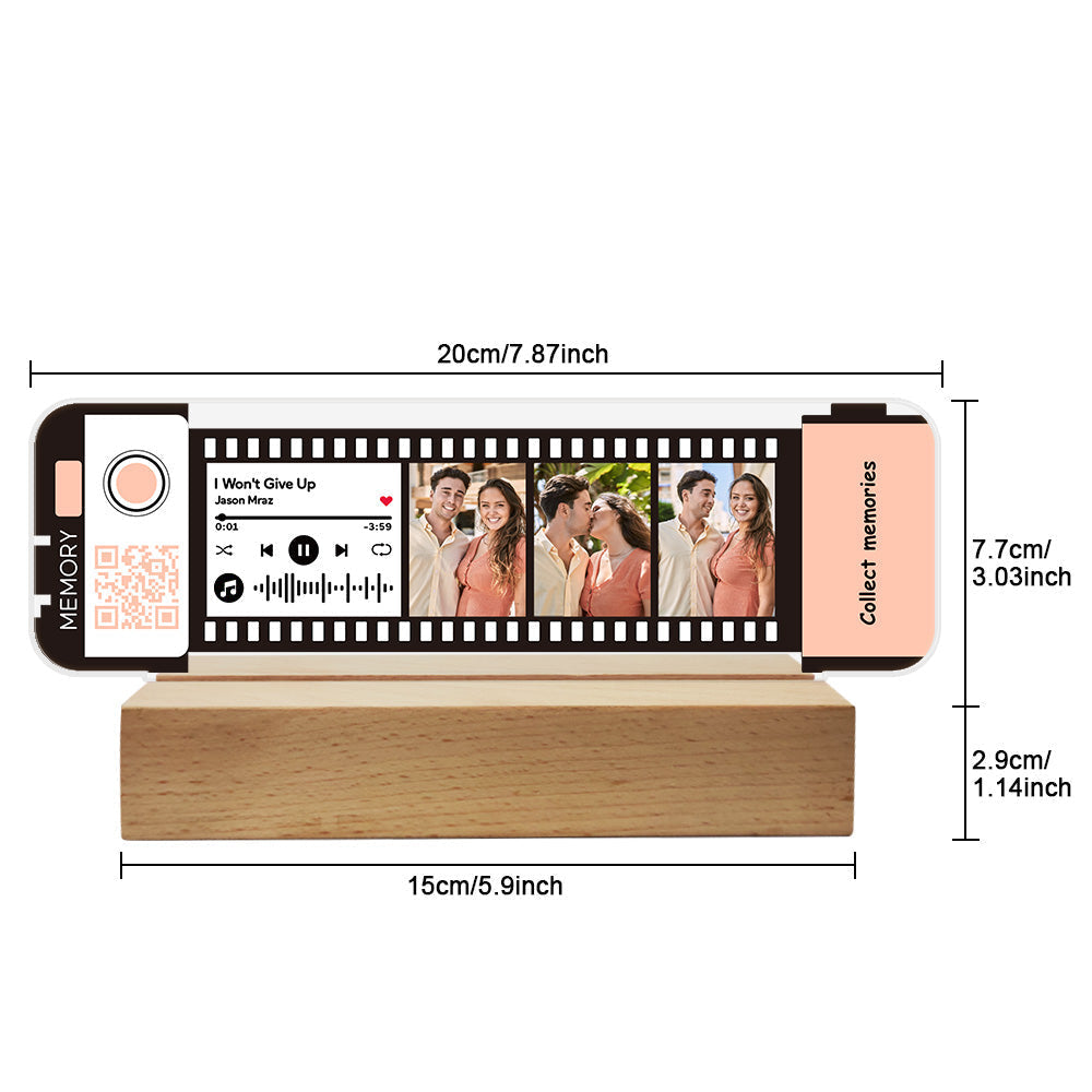 Personalised QR Code Acrylic Photo Music Plaque Night Light - Custom Couples Gift
