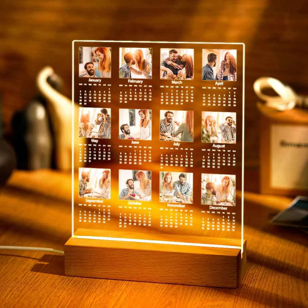 Custom Photo Acrylic Night Light Calendar Design Home Decoration Personalized 12 Pictures Valentine's Day Gift for Lover