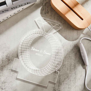 Personalized Text Diamond Ring Colorful Lamp Custom Acrylic 3D Printed Night Light Proposal Anniversary Day Gift