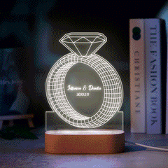Personalised Text Diamond Ring 3D Night Light - Custom Acrylic Lamp | Anniversary Gift
