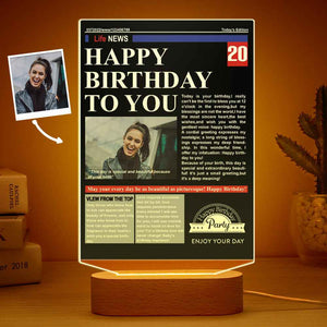 Custom Photo News On Acrylic Board Colorful Lamp Personalized Night Light Birthday Gifts