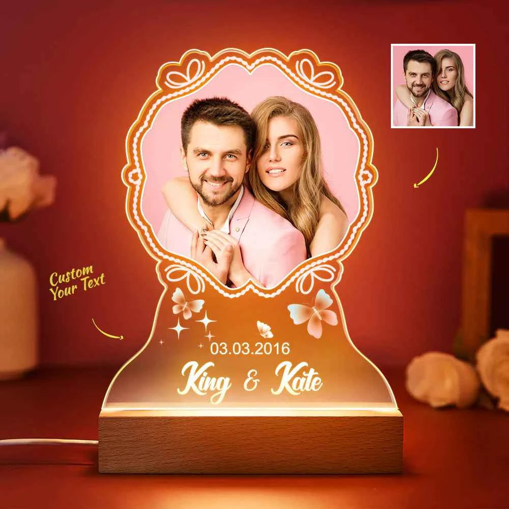 Gift for Her/Him Custom Led Lamp with Name and Photo Valentine's Day Idea