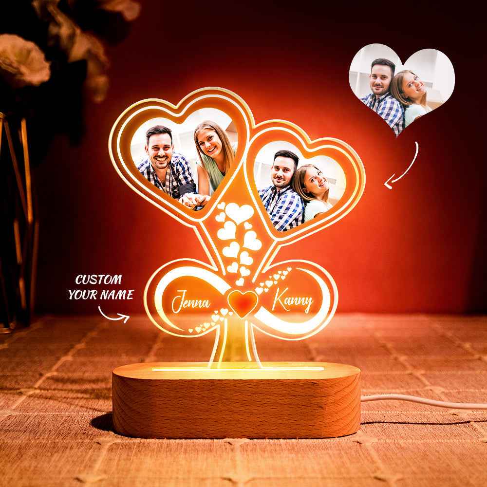 Personalised Names 3D Illusion Night Light Heart Balloon Custom LED Lamp For Couples