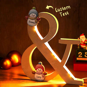 Personalized Snowman Family Name Lamp Custom Wooden Night Light Christmas Day Gift