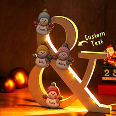 Personalized Snowman Family Name Lamp Custom Wooden Night Light Christmas Day Gift